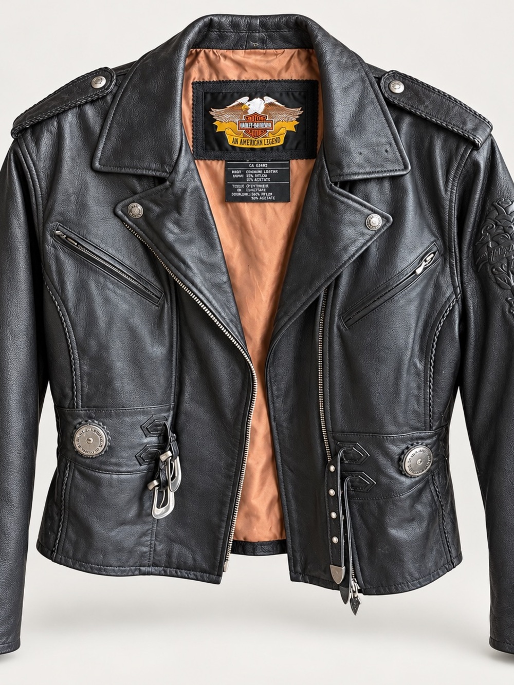 Harley-Davidson Black Leather Women's Moto Jacket with Tan Lining
